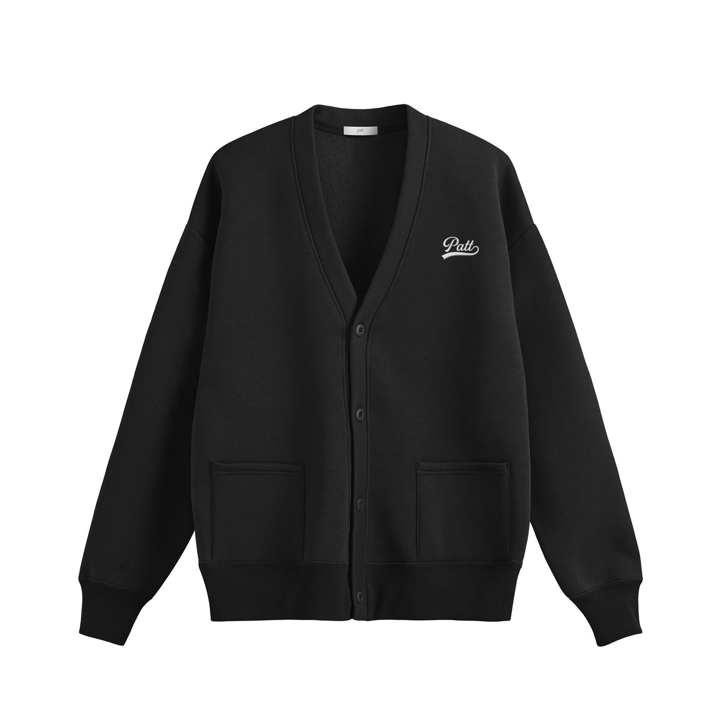 LOGO CARDIGAN, front side, black, original brand cardigan