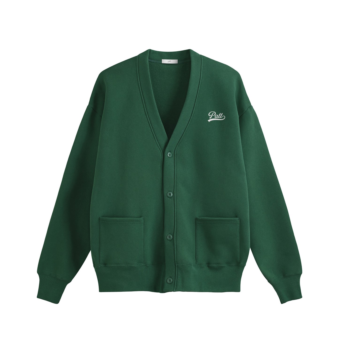 LOGO CARDIGAN, front side, green, original brand cardigan