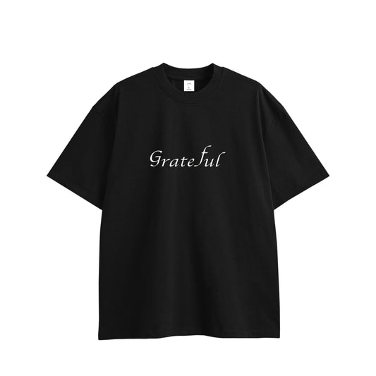 GREATFUL TEE, front side, black, original brand t shirt