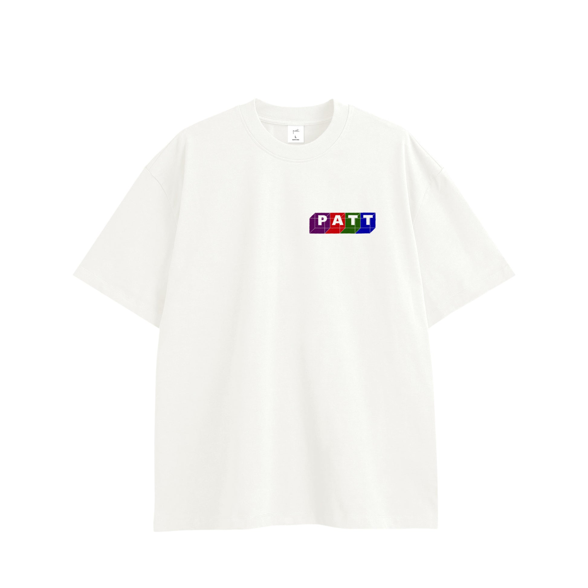 BLOCK LOGO TEE,  front side, white, original brand t shirt