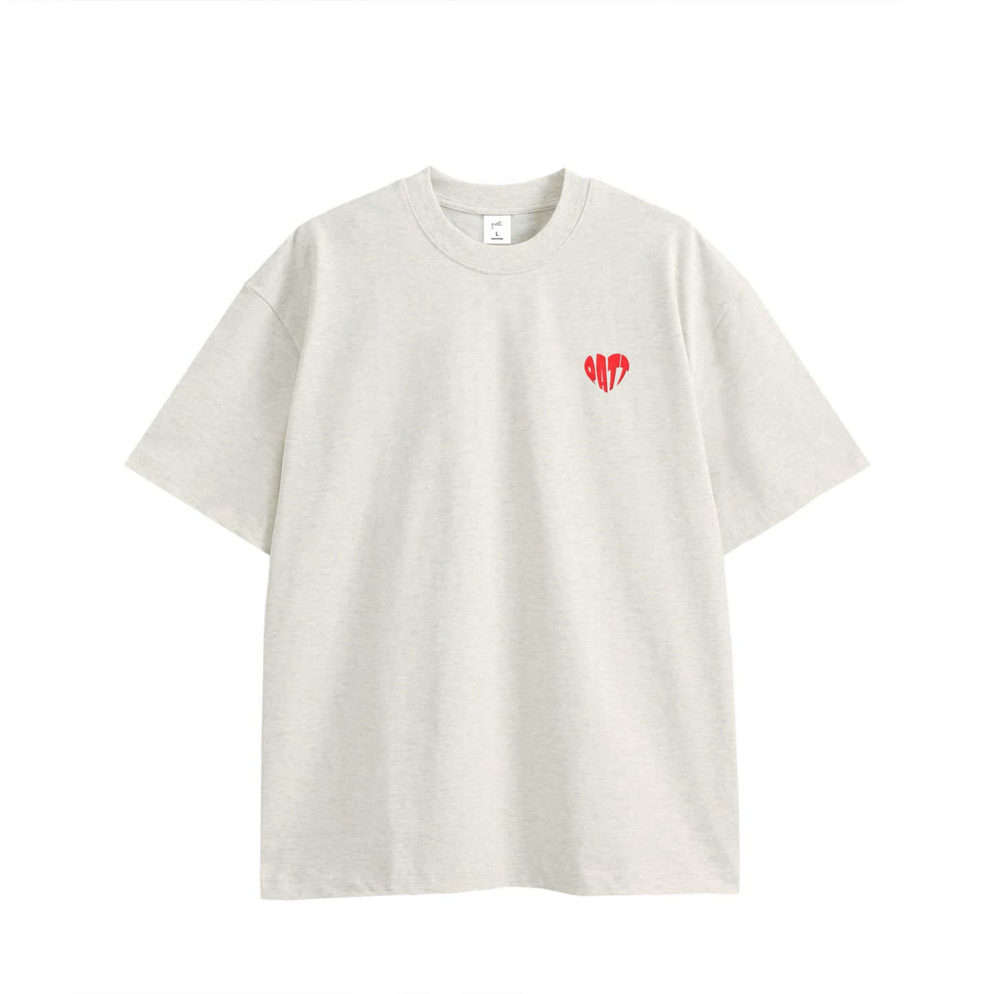 HEART LOGO TEE, front side, oatmeal color, original brand t shirt