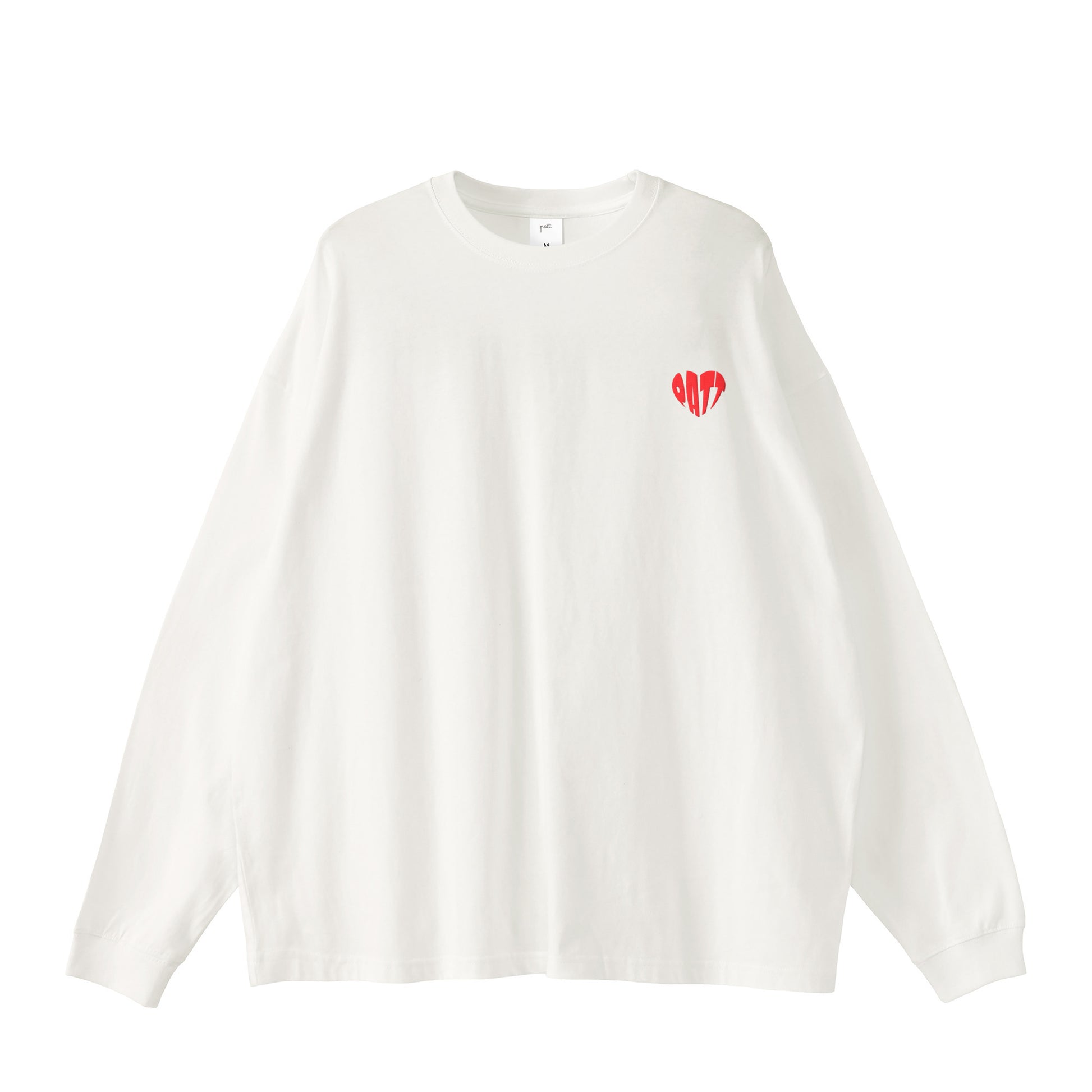 HEART LOGO LONG SLEEVE TEE, front side, white, original brand long sleeve shirt